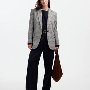 NWT Madewell Klin Plaid Brown Blazer and Pants Set size 4